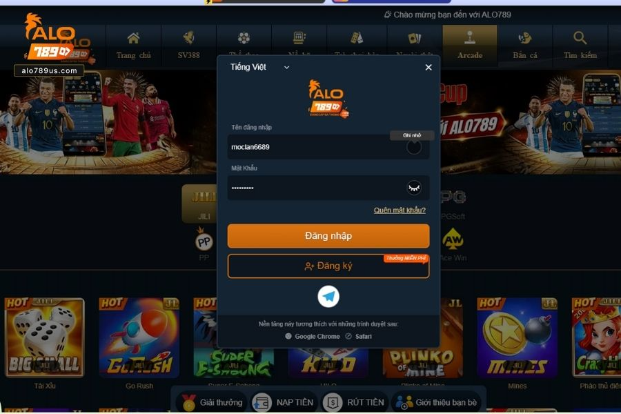 Người chơi cần phải nhập đầy đủ thông tin tài khoản và mật khẩu khi vào chơi game