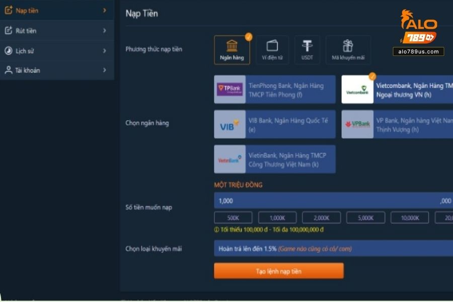 Nhiều cách thức nạp tiền với các bước đơn giản